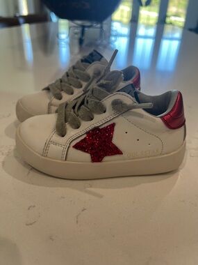 Kids White Sneakers with Red Star Accent